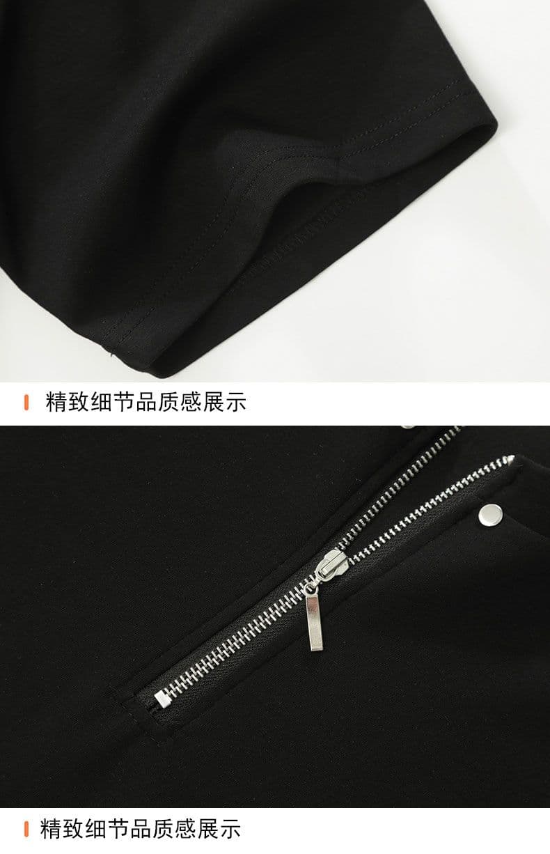 세트 반바지 반팔 하프 지퍼 디자인 센스 고급 센스 티셔츠 소년 여름 조수 브랜드 루즈핏 라운드 넥 징 상세 이미지 29