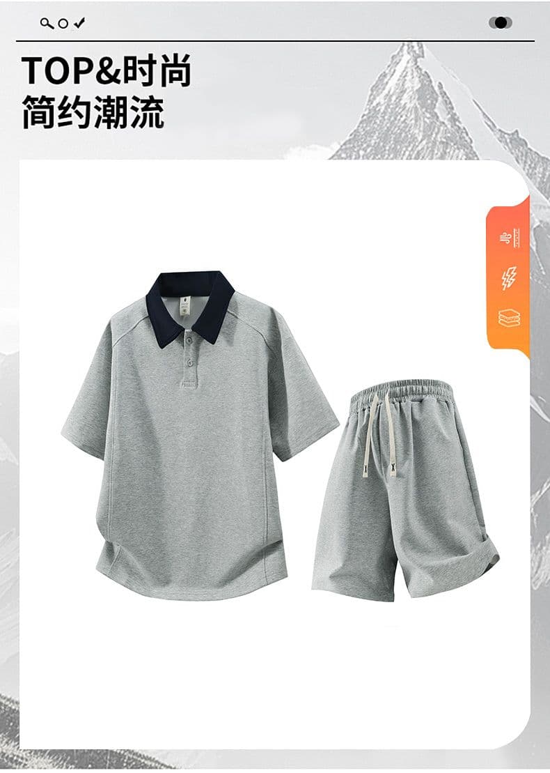 세트 반바지 반팔 배색 폴로 칼라 POLO 셔츠 소년 여름 신축성 프로 피부 티셔츠 캐주얼 단색 다용도 맨위 상세 이미지 1