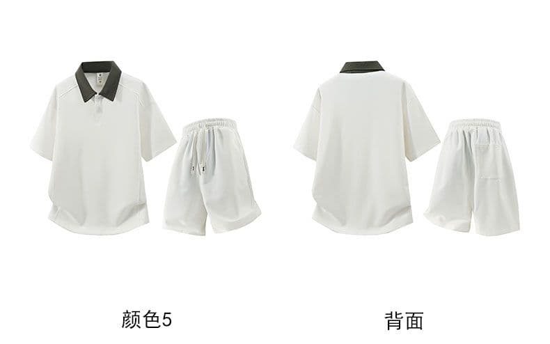 세트 반바지 반팔 배색 폴로 칼라 POLO 셔츠 소년 여름 신축성 프로 피부 티셔츠 캐주얼 단색 다용도 맨위 상세 이미지 6