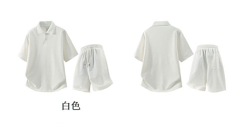 세트 반바지 반팔 배색 폴로 칼라 POLO 셔츠 소년 여름 신축성 프로 피부 티셔츠 캐주얼 단색 다용도 맨위 상세 이미지 5