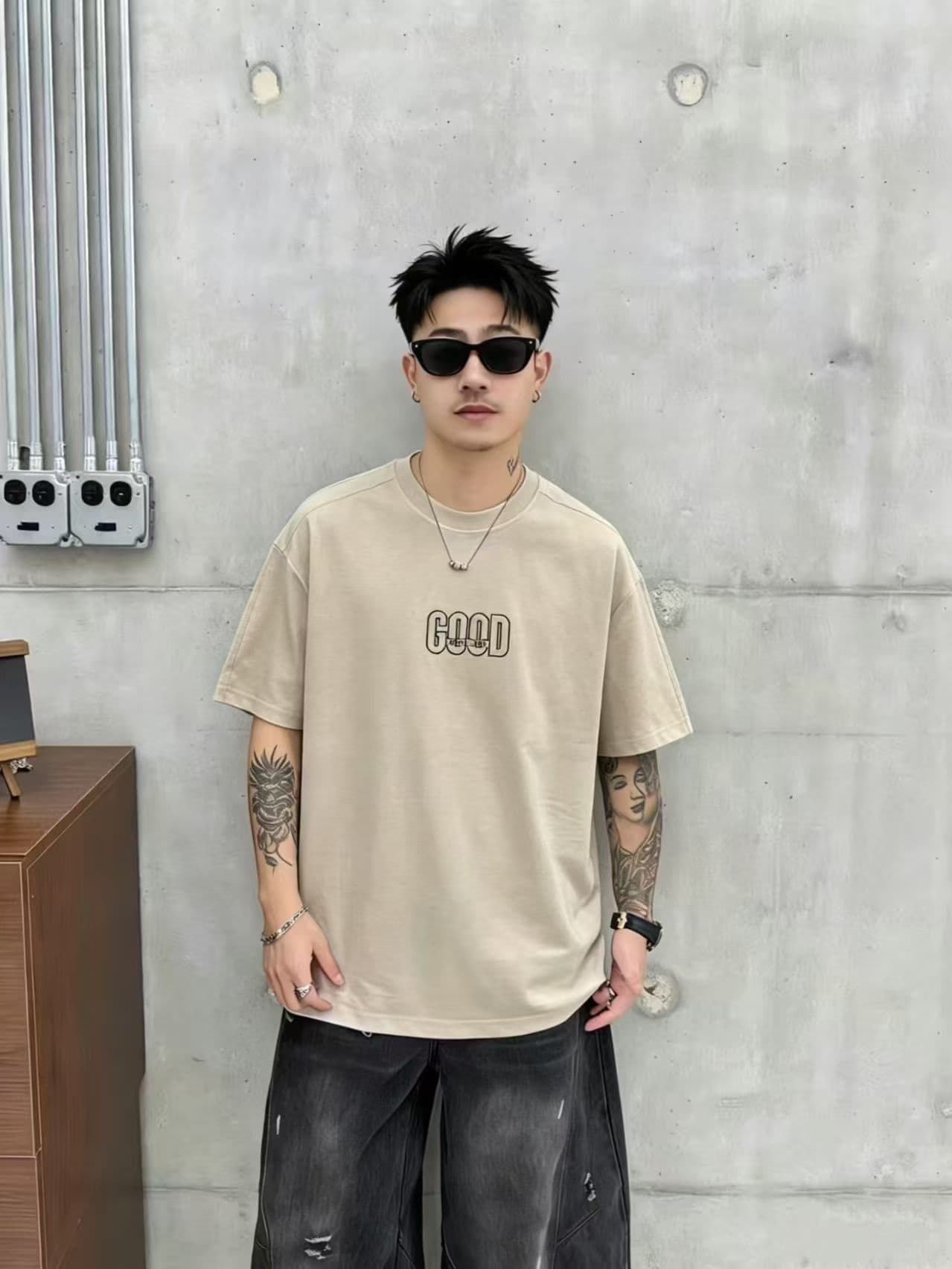 높은 품질 면 프로 피부 통기성 청소년 트렌디 에디션 양면 프린트 로마 실광택 코튼 조수 브랜드 캐주얼 루즈핏 티셔츠 이미지 2