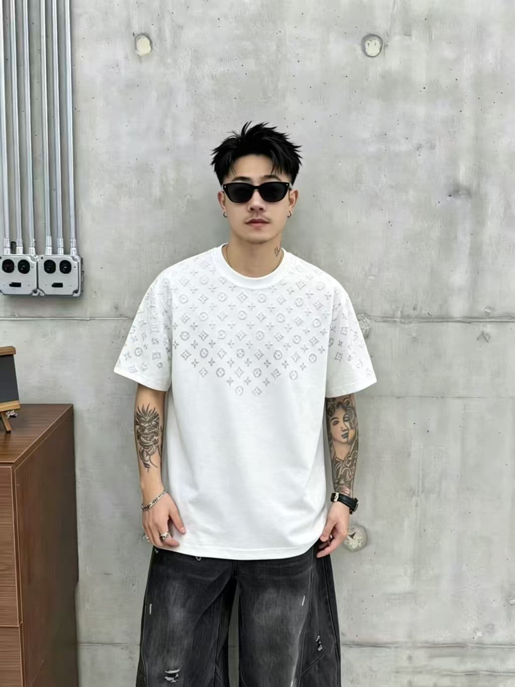 높은 품질 면 프로 피부 통기성 청소년 트렌디 에디션 그라데이션 포밍 공예 실광택 코튼 조수 브랜드 캐주얼 루즈핏 티셔츠 이미지 2