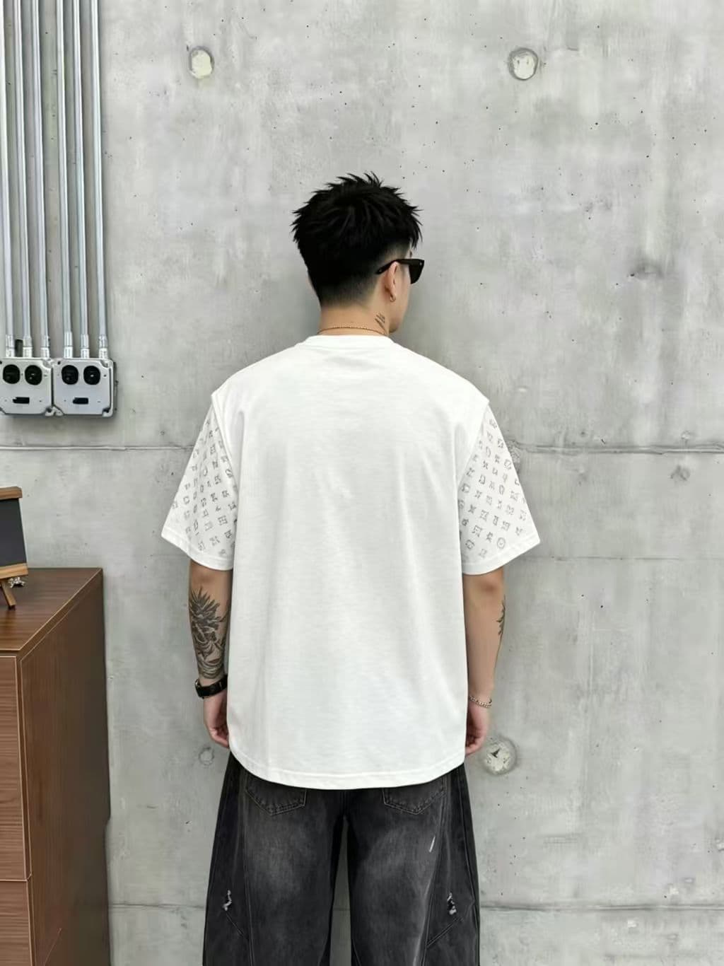 높은 품질 면 프로 피부 통기성 청소년 트렌디 에디션 그라데이션 포밍 공예 실광택 코튼 조수 브랜드 캐주얼 루즈핏 티셔츠 이미지 3