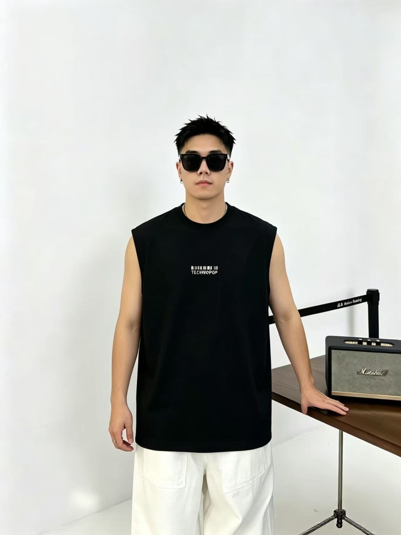 높은 품질 면 프로 피부 통기성 청소년 트렌디 에디션 양면 프린트 로마 실광택 코튼 조수 브랜드 캐주얼 루즈핏 조끼 이미지 2