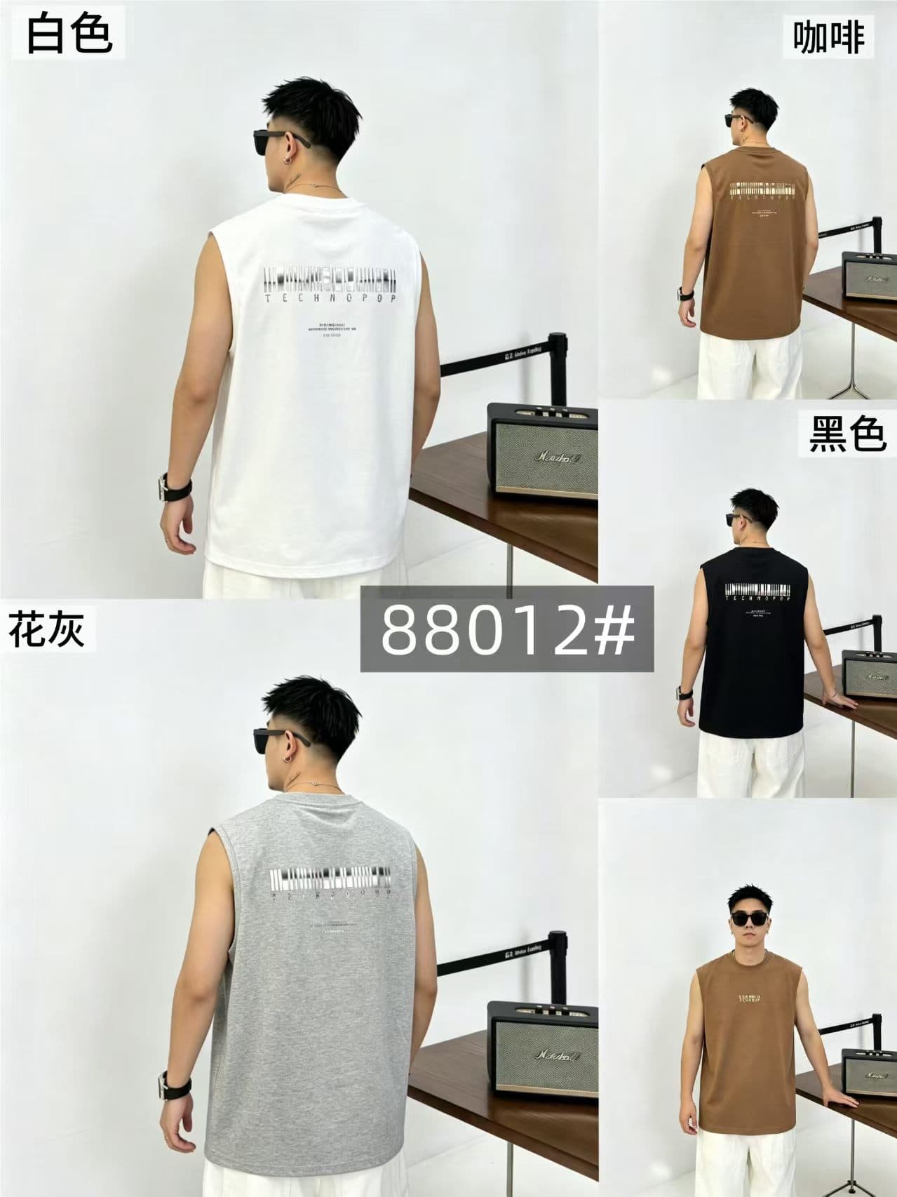 높은 품질 면 프로 피부 통기성 청소년 트렌디 에디션 양면 프린트 로마 실광택 코튼 조수 브랜드 캐주얼 루즈핏 조끼 상세 이미지 4
