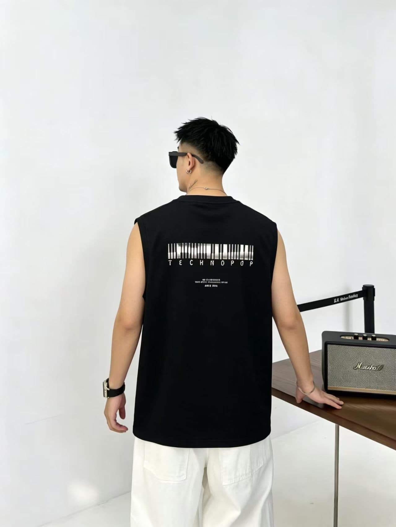 높은 품질 면 프로 피부 통기성 청소년 트렌디 에디션 양면 프린트 로마 실광택 코튼 조수 브랜드 캐주얼 루즈핏 조끼 상세 이미지 5