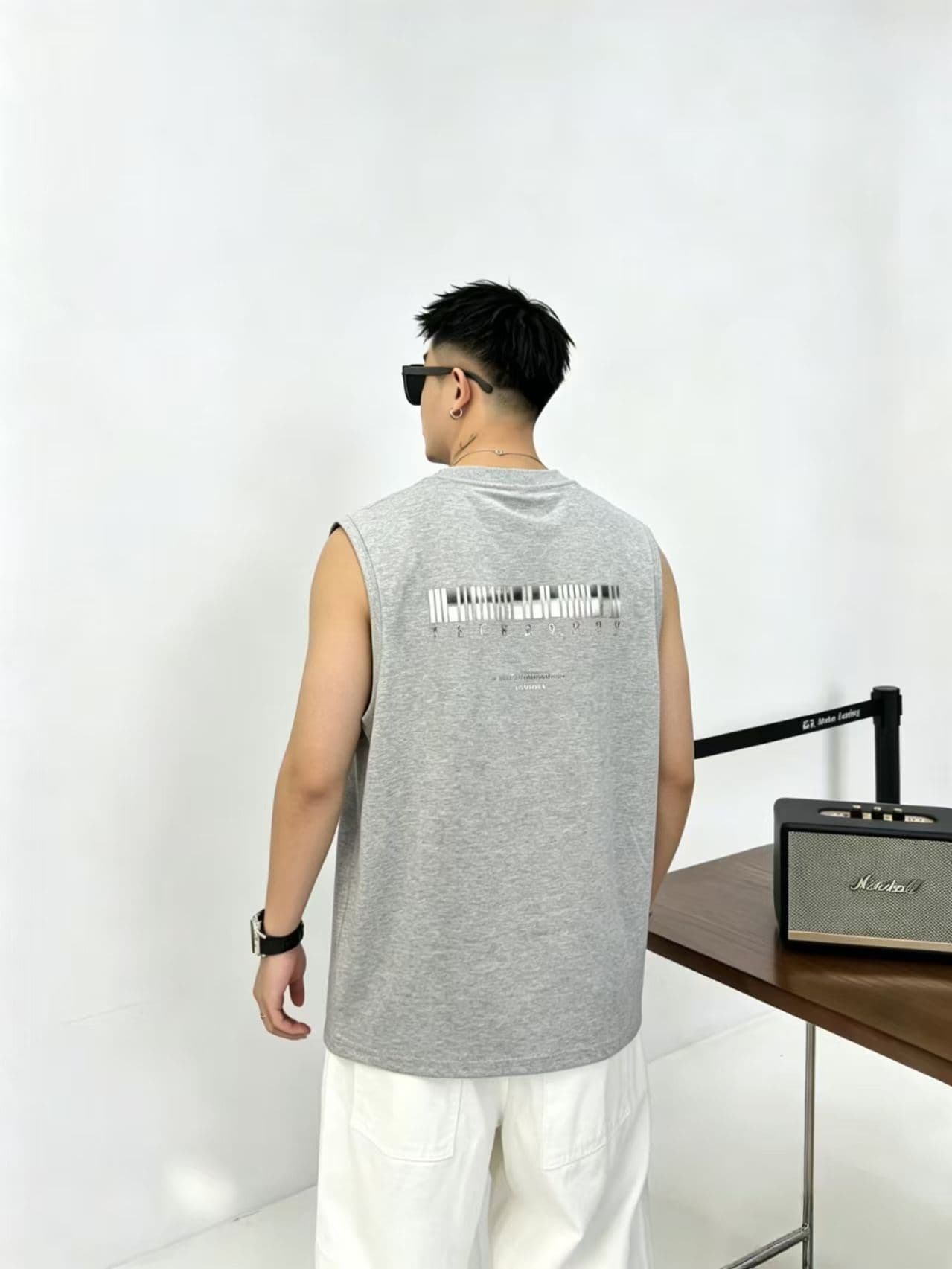 높은 품질 면 프로 피부 통기성 청소년 트렌디 에디션 양면 프린트 로마 실광택 코튼 조수 브랜드 캐주얼 루즈핏 조끼 상세 이미지 6
