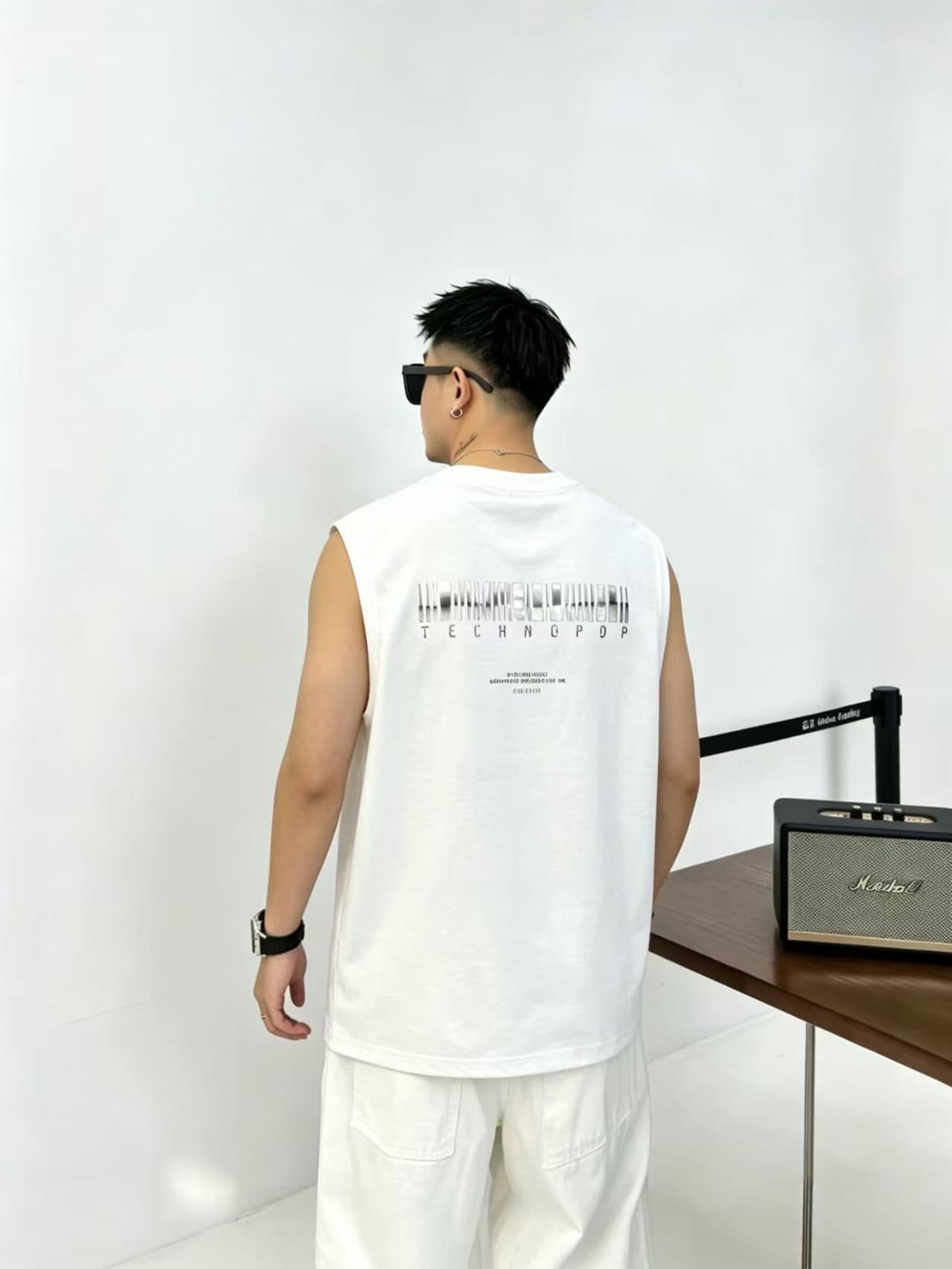높은 품질 면 프로 피부 통기성 청소년 트렌디 에디션 양면 프린트 로마 실광택 코튼 조수 브랜드 캐주얼 루즈핏 조끼 상세 이미지 7