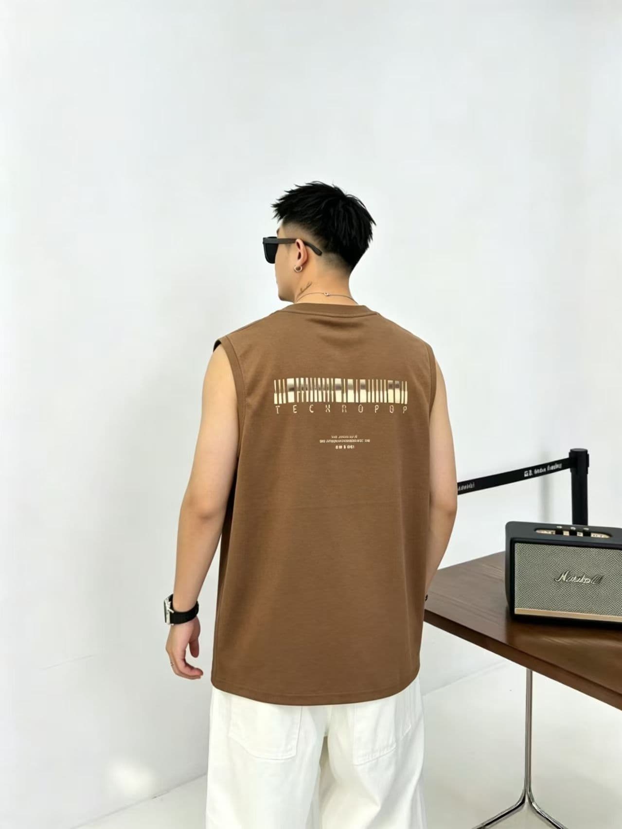 높은 품질 면 프로 피부 통기성 청소년 트렌디 에디션 양면 프린트 로마 실광택 코튼 조수 브랜드 캐주얼 루즈핏 조끼 상세 이미지 8