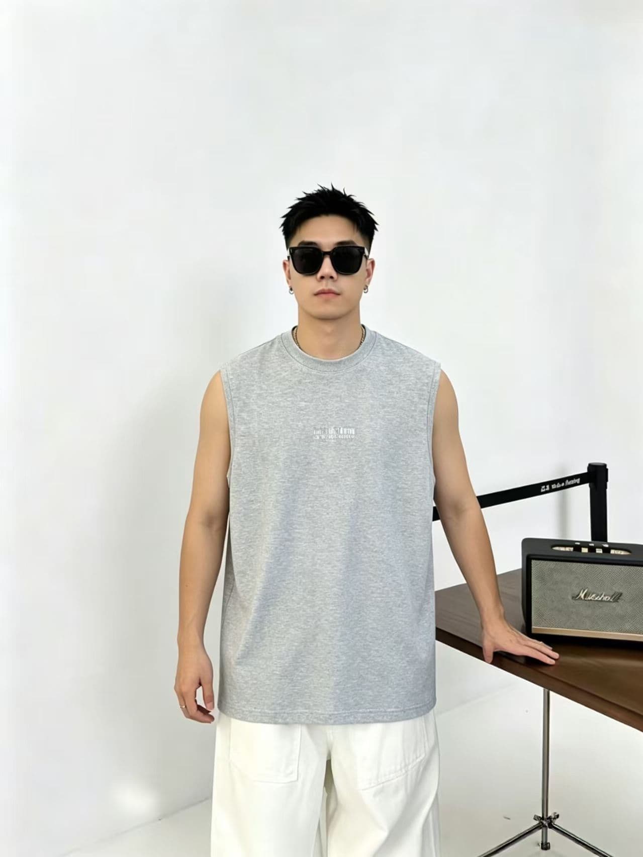 높은 품질 면 프로 피부 통기성 청소년 트렌디 에디션 양면 프린트 로마 실광택 코튼 조수 브랜드 캐주얼 루즈핏 조끼 상세 이미지 10