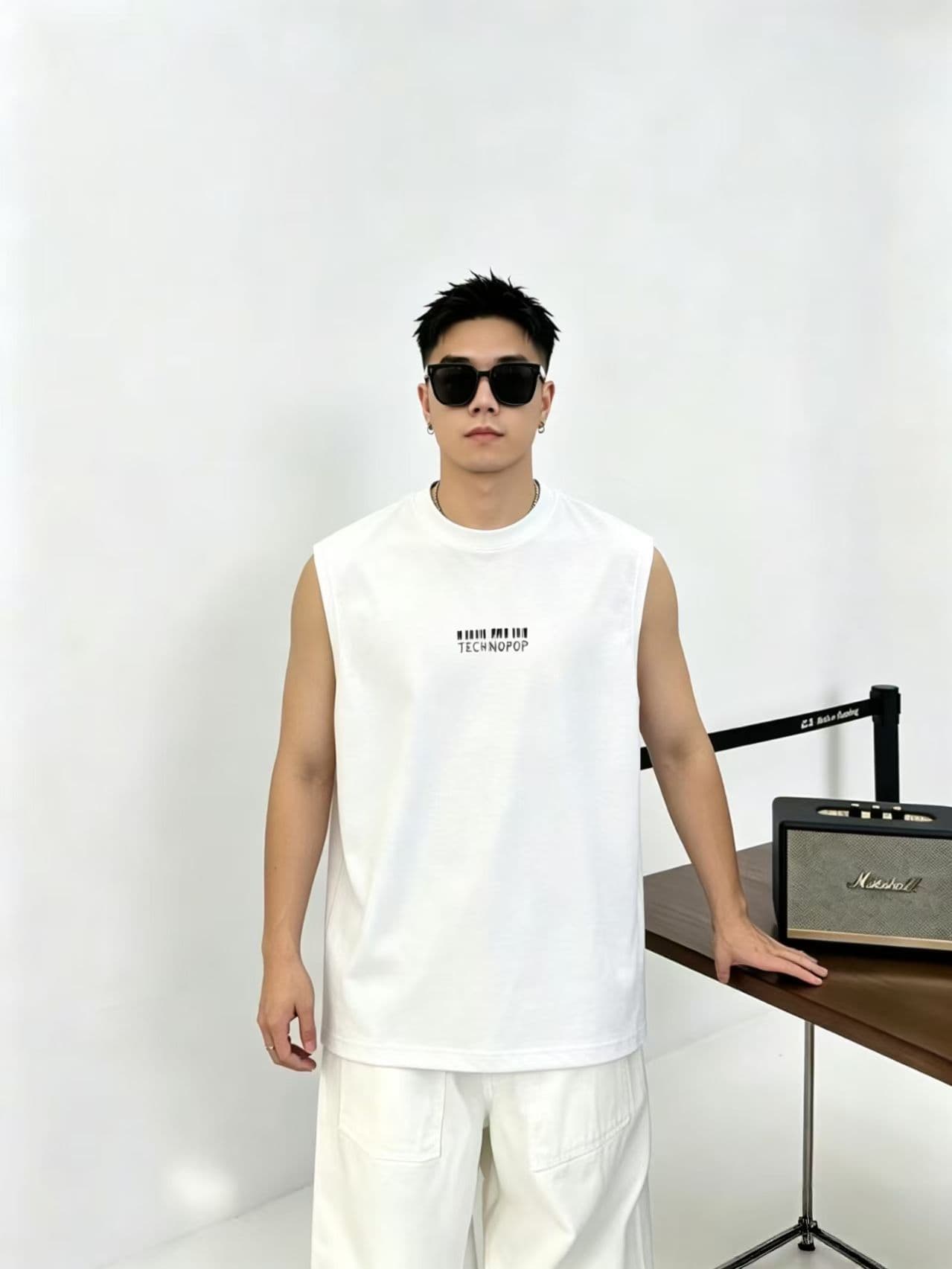 높은 품질 면 프로 피부 통기성 청소년 트렌디 에디션 양면 프린트 로마 실광택 코튼 조수 브랜드 캐주얼 루즈핏 조끼 상세 이미지 11