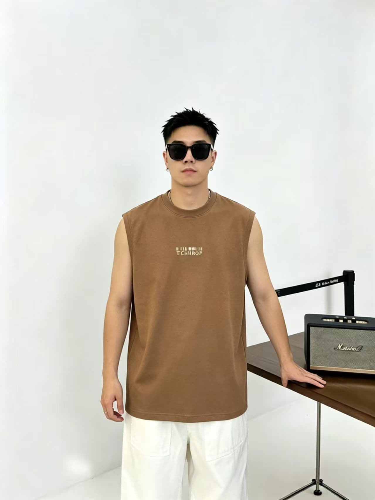 높은 품질 면 프로 피부 통기성 청소년 트렌디 에디션 양면 프린트 로마 실광택 코튼 조수 브랜드 캐주얼 루즈핏 조끼 상세 이미지 12