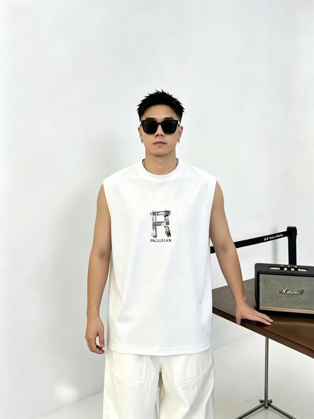 높은 품질 면 프로 피부 통기성 청소년 트렌디 에디션 양면 프린트 로마 실광택 코튼 조수 브랜드 캐주얼 루즈핏 조끼 이미지 3