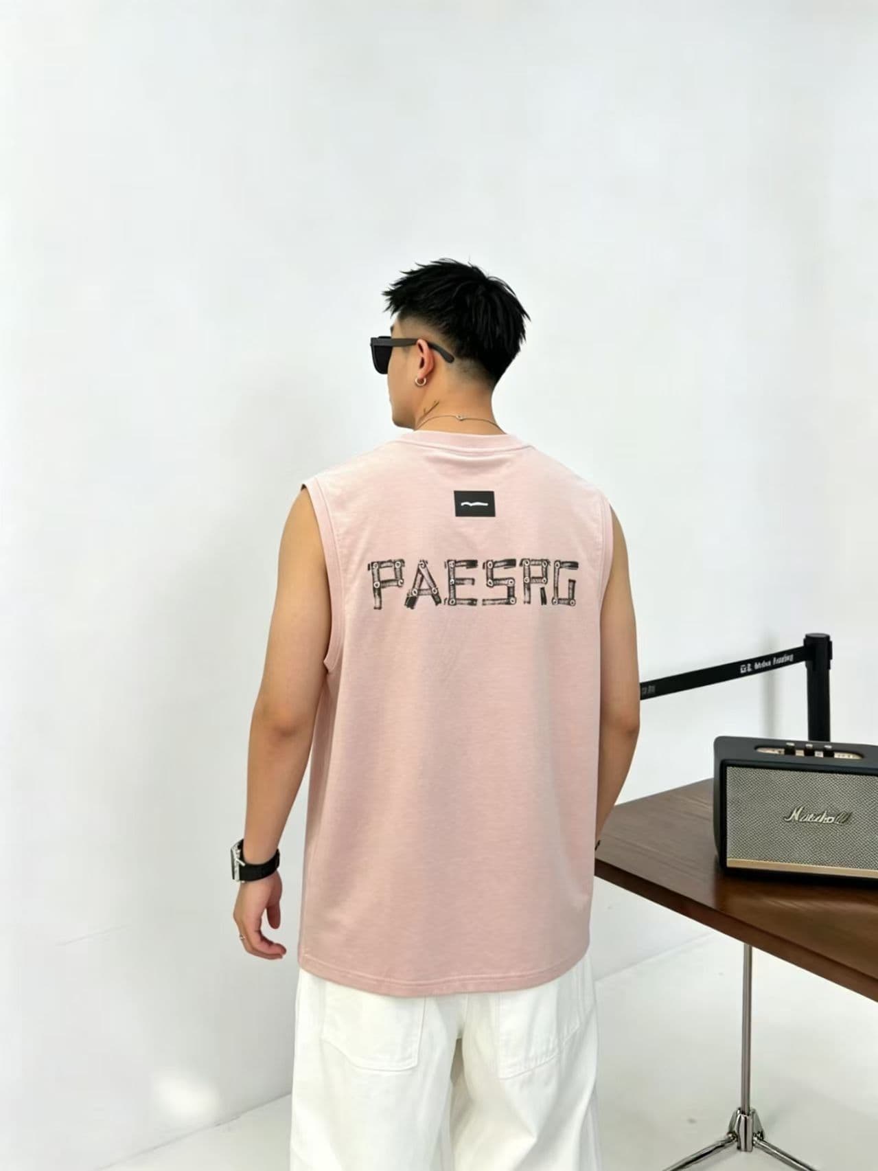 높은 품질 면 프로 피부 통기성 청소년 트렌디 에디션 양면 프린트 로마 실광택 코튼 조수 브랜드 캐주얼 루즈핏 조끼 상세 이미지 5