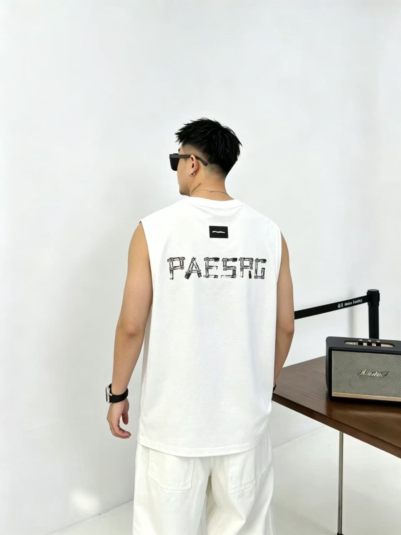 높은 품질 면 프로 피부 통기성 청소년 트렌디 에디션 양면 프린트 로마 실광택 코튼 조수 브랜드 캐주얼 루즈핏 조끼 상세 이미지 6