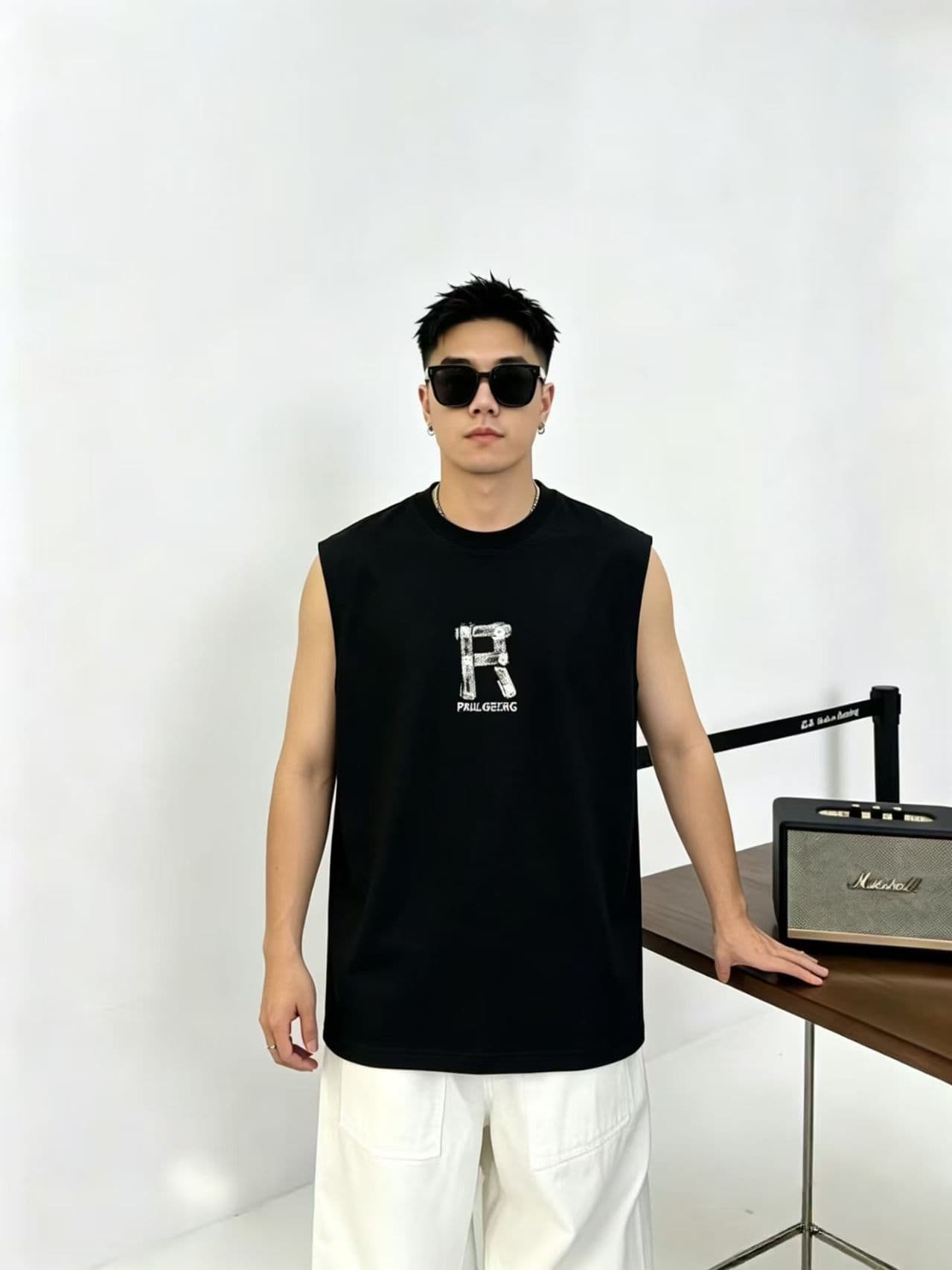 높은 품질 면 프로 피부 통기성 청소년 트렌디 에디션 양면 프린트 로마 실광택 코튼 조수 브랜드 캐주얼 루즈핏 조끼 상세 이미지 9