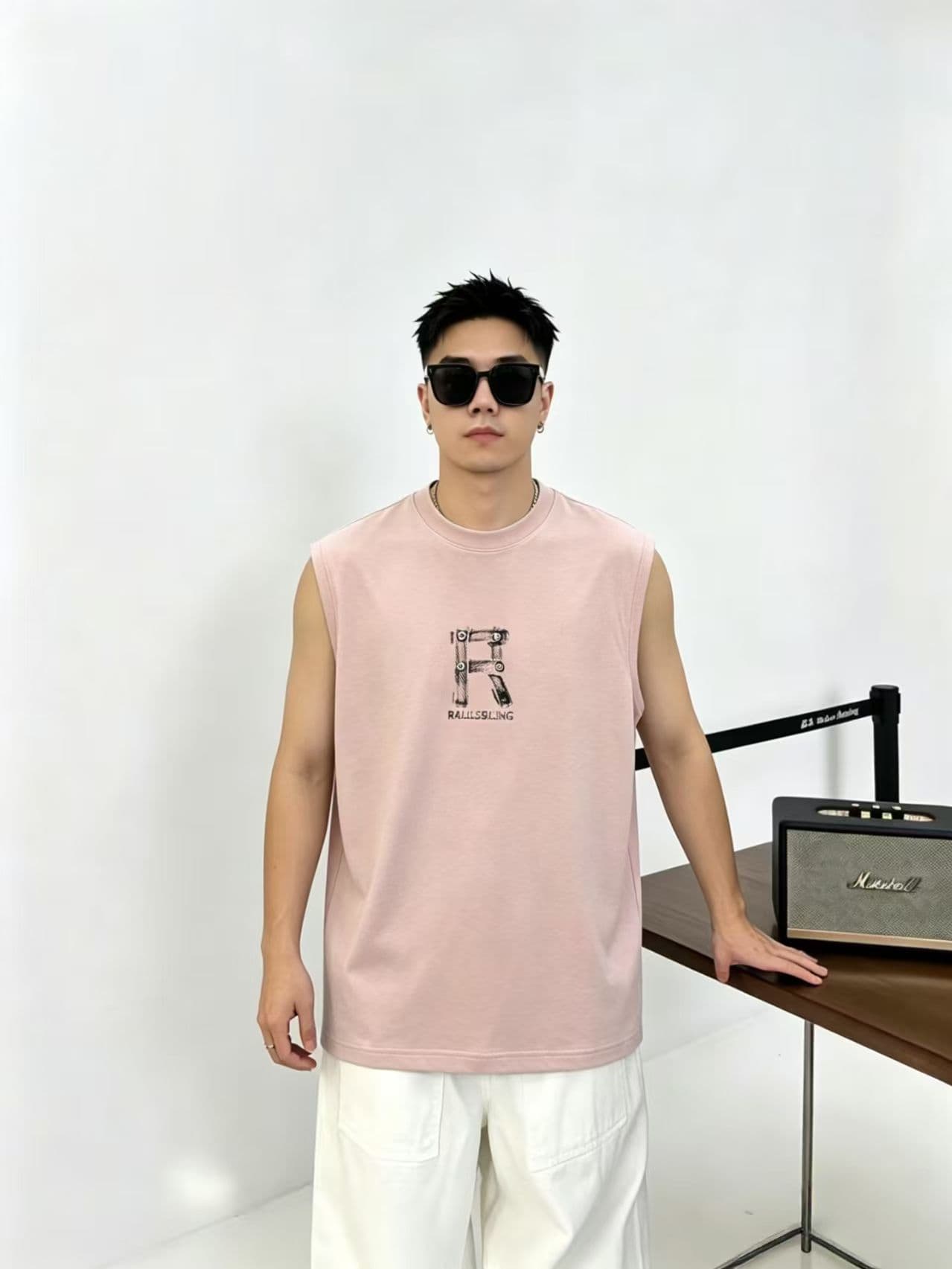 높은 품질 면 프로 피부 통기성 청소년 트렌디 에디션 양면 프린트 로마 실광택 코튼 조수 브랜드 캐주얼 루즈핏 조끼 상세 이미지 10
