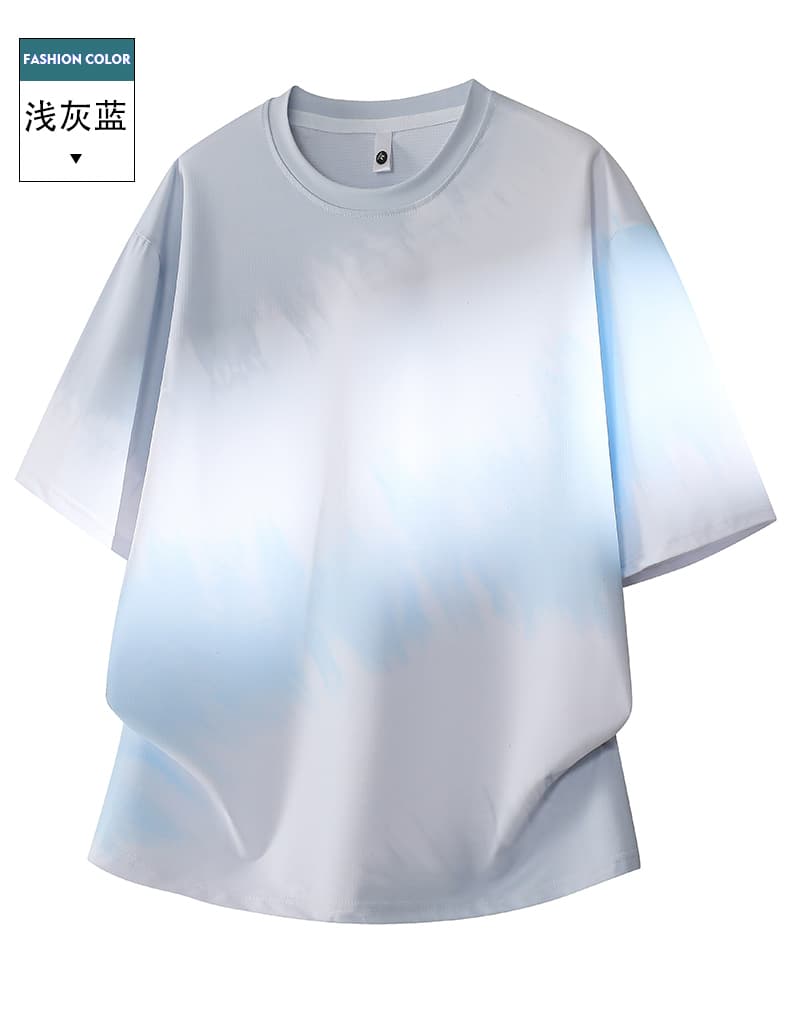 새로운 홀치기 염색 그라데이션 얼음 실크 속도 건조한 그라데이션 빅 사이즈 여름 트렌드 편안함 캐주얼 루즈핏 청소년 티셔츠 상세 이미지 11