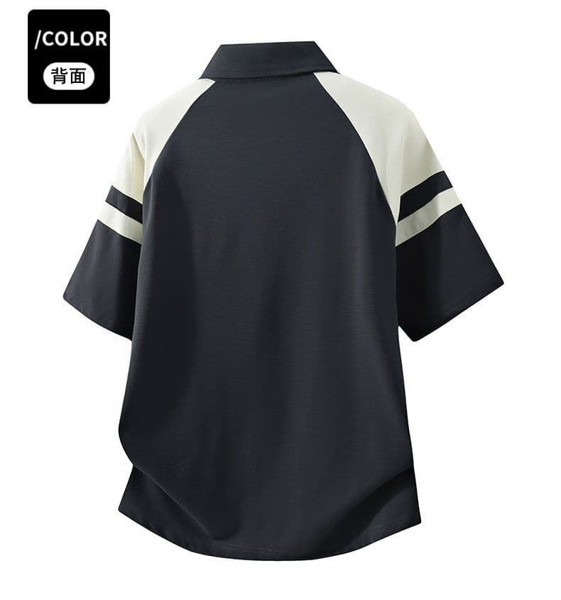 POLO 셔츠 레트로 폴로 칼라 반팔 소년 여름 루즈핏 캐주얼 공예 하프 지퍼 섹션 패치워크 색상 티셔츠 남자 맨위 상세 이미지 23