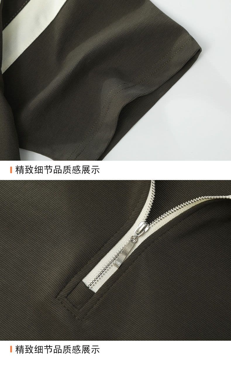 POLO 셔츠 레트로 폴로 칼라 반팔 소년 여름 루즈핏 캐주얼 공예 하프 지퍼 섹션 패치워크 색상 티셔츠 남자 맨위 상세 이미지 30
