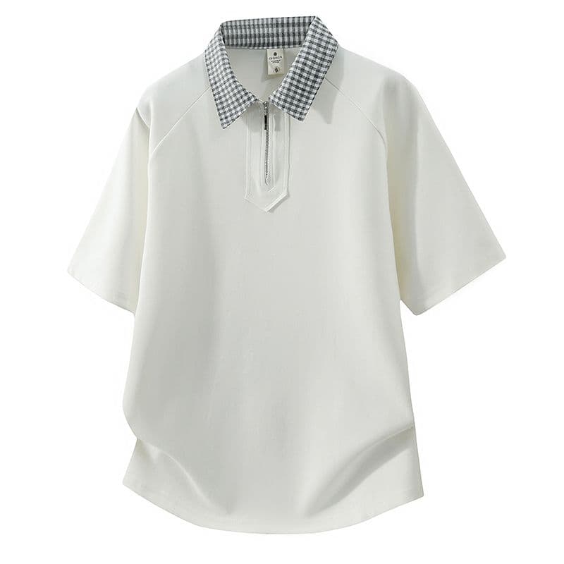 조수 브랜드 아메리칸 티셔츠 하프 지퍼 디자인 센스 반팔 POLO 셔츠 남성 루즈핏 캐주얼 단색 폴로 칼라 남자 맨위 이미지 2