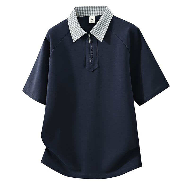 조수 브랜드 아메리칸 티셔츠 하프 지퍼 디자인 센스 반팔 POLO 셔츠 남성 루즈핏 캐주얼 단색 폴로 칼라 남자 맨위