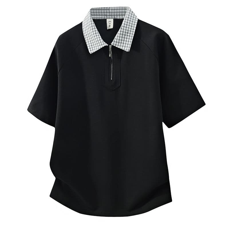 조수 브랜드 아메리칸 티셔츠 하프 지퍼 디자인 센스 반팔 POLO 셔츠 남성 루즈핏 캐주얼 단색 폴로 칼라 남자 맨위 이미지 3