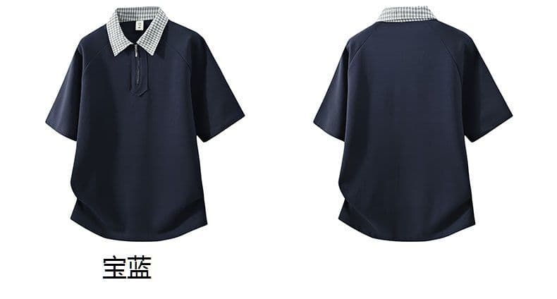 조수 브랜드 아메리칸 티셔츠 하프 지퍼 디자인 센스 반팔 POLO 셔츠 남성 루즈핏 캐주얼 단색 폴로 칼라 남자 맨위 상세 이미지 3