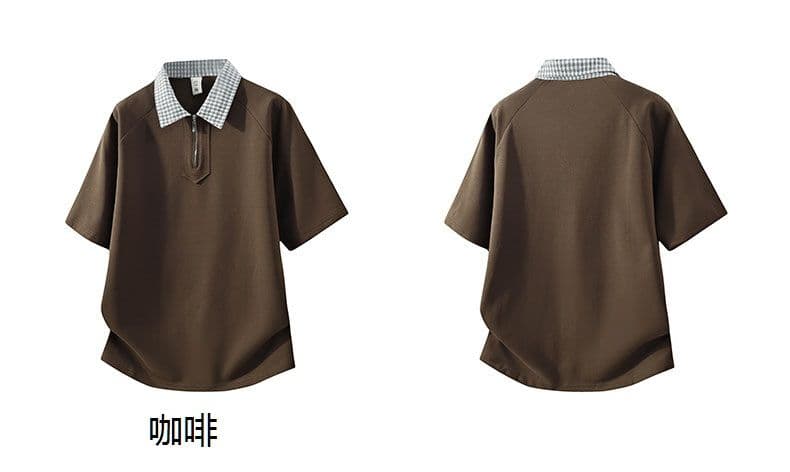 조수 브랜드 아메리칸 티셔츠 하프 지퍼 디자인 센스 반팔 POLO 셔츠 남성 루즈핏 캐주얼 단색 폴로 칼라 남자 맨위 상세 이미지 4