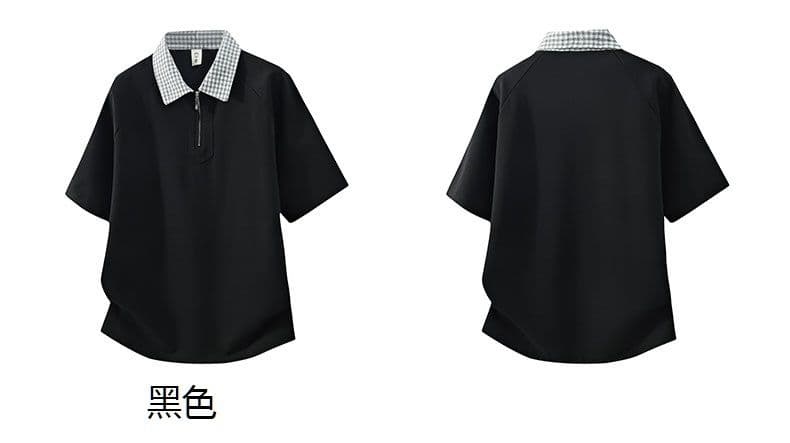 조수 브랜드 아메리칸 티셔츠 하프 지퍼 디자인 센스 반팔 POLO 셔츠 남성 루즈핏 캐주얼 단색 폴로 칼라 남자 맨위 상세 이미지 5