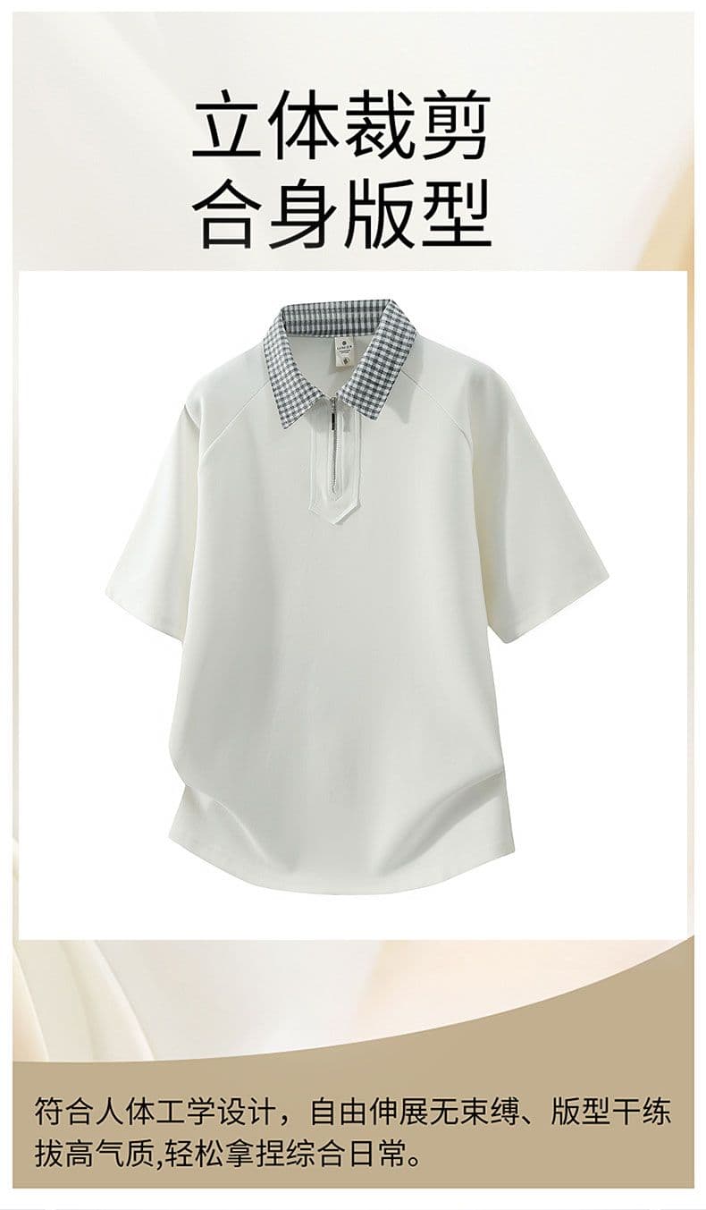 조수 브랜드 아메리칸 티셔츠 하프 지퍼 디자인 센스 반팔 POLO 셔츠 남성 루즈핏 캐주얼 단색 폴로 칼라 남자 맨위 상세 이미지 13