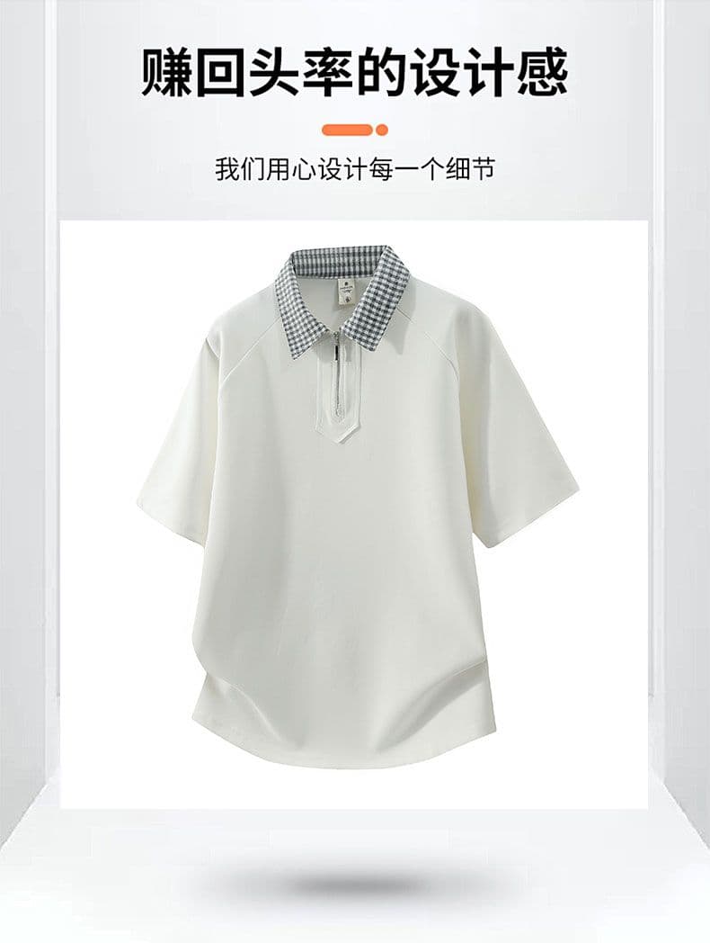 조수 브랜드 아메리칸 티셔츠 하프 지퍼 디자인 센스 반팔 POLO 셔츠 남성 루즈핏 캐주얼 단색 폴로 칼라 남자 맨위 상세 이미지 14