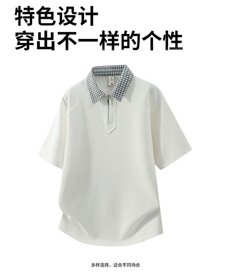 조수 브랜드 아메리칸 티셔츠 하프 지퍼 디자인 센스 반팔 POLO 셔츠 남성 루즈핏 캐주얼 단색 폴로 칼라 남자 맨위 상세 이미지 19