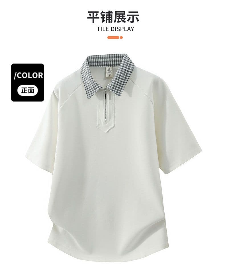 조수 브랜드 아메리칸 티셔츠 하프 지퍼 디자인 센스 반팔 POLO 셔츠 남성 루즈핏 캐주얼 단색 폴로 칼라 남자 맨위 상세 이미지 20