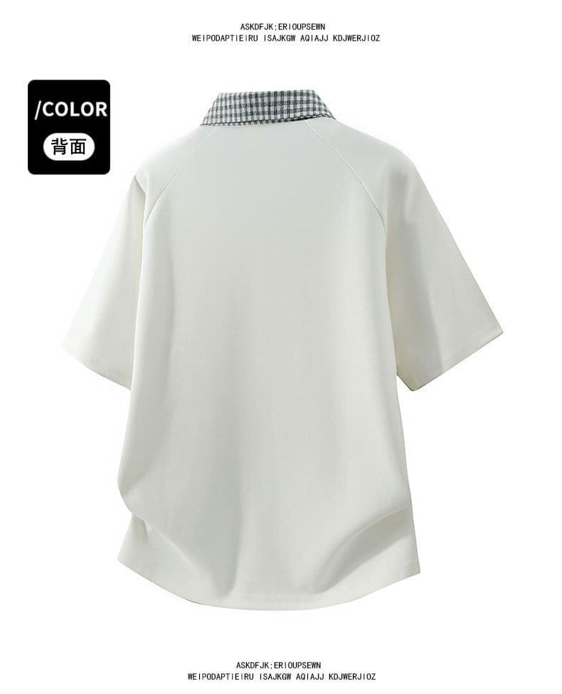 조수 브랜드 아메리칸 티셔츠 하프 지퍼 디자인 센스 반팔 POLO 셔츠 남성 루즈핏 캐주얼 단색 폴로 칼라 남자 맨위 상세 이미지 21