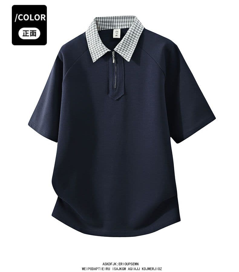 조수 브랜드 아메리칸 티셔츠 하프 지퍼 디자인 센스 반팔 POLO 셔츠 남성 루즈핏 캐주얼 단색 폴로 칼라 남자 맨위 상세 이미지 22