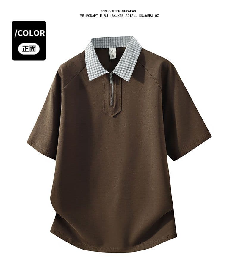 조수 브랜드 아메리칸 티셔츠 하프 지퍼 디자인 센스 반팔 POLO 셔츠 남성 루즈핏 캐주얼 단색 폴로 칼라 남자 맨위 상세 이미지 24