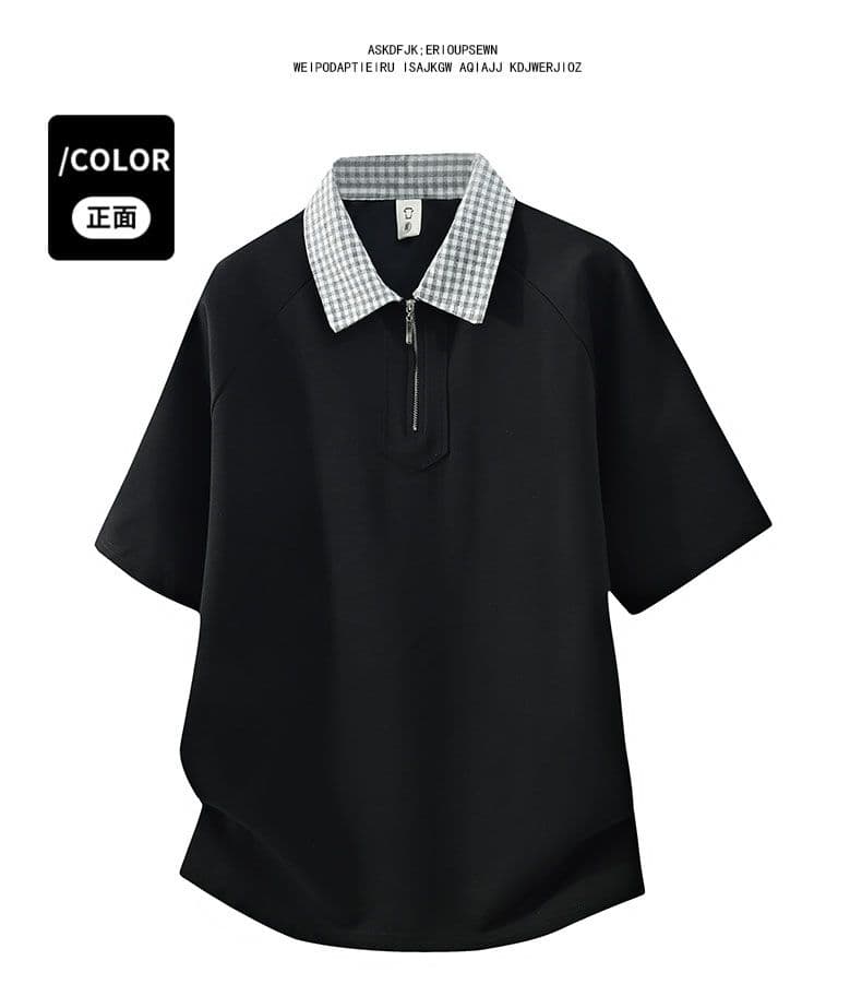 조수 브랜드 아메리칸 티셔츠 하프 지퍼 디자인 센스 반팔 POLO 셔츠 남성 루즈핏 캐주얼 단색 폴로 칼라 남자 맨위 상세 이미지 26