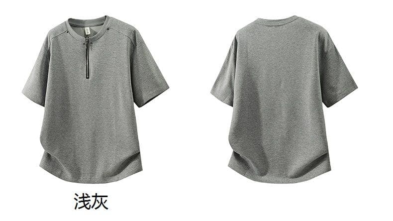 하프 지퍼 디자인 고급 센스 티셔츠 소년 여름 자외선 차단 조수 브랜드 차가운 센스 루즈핏 라운드 넥 징 반팔 상세 이미지 5