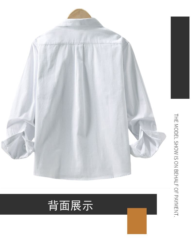 순면 단색 워시 물 레트로 남성 루즈핏 셔츠 트렌드 품질 긴팔 셔츠 단색 미니멀리즘 다용도 캐주얼 상세 이미지 9