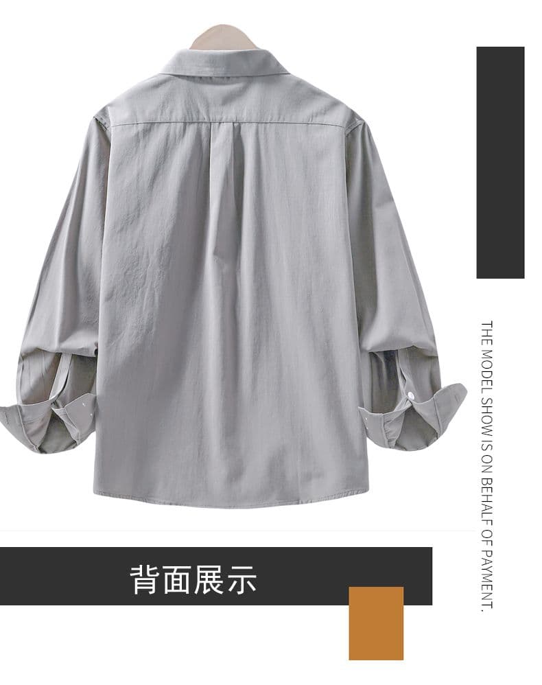 순면 단색 워시 물 레트로 남성 루즈핏 셔츠 트렌드 품질 긴팔 셔츠 단색 미니멀리즘 다용도 캐주얼 상세 이미지 11