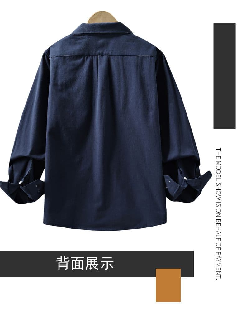 순면 단색 워시 물 레트로 남성 루즈핏 셔츠 트렌드 품질 긴팔 셔츠 단색 미니멀리즘 다용도 캐주얼 상세 이미지 15