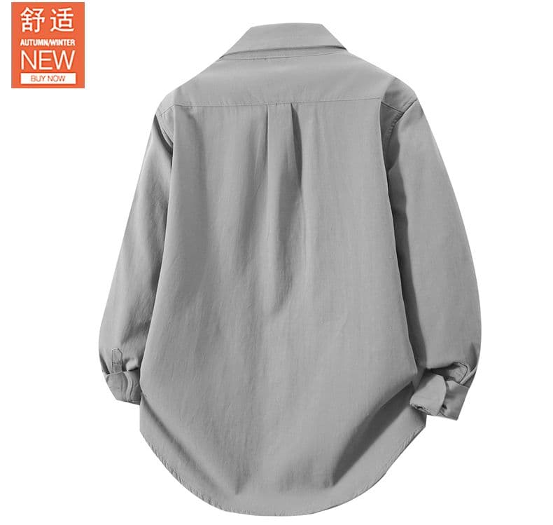 높은 품질 순면 일본식 워시 물 레트로 남자 루즈핏 셔츠 트렌드 긴팔 셔츠 단색 미니멀리즘 다용도 캐주얼 상세 이미지 5