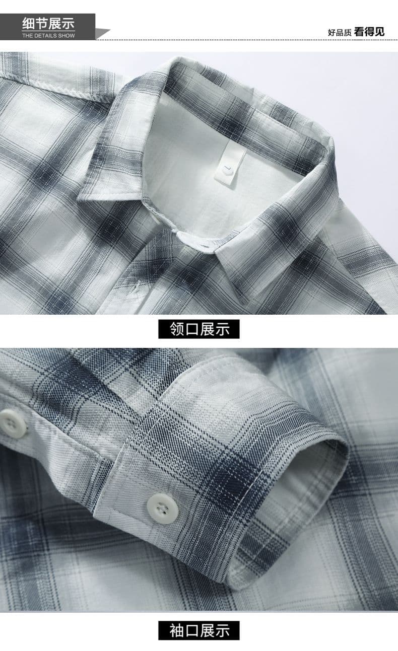순면 워시 물 레트로 남성 루즈핏 섹션 셔츠 봄 여름 트렌드 프린트 품질 주머니 긴팔 셔츠 상세 이미지 16