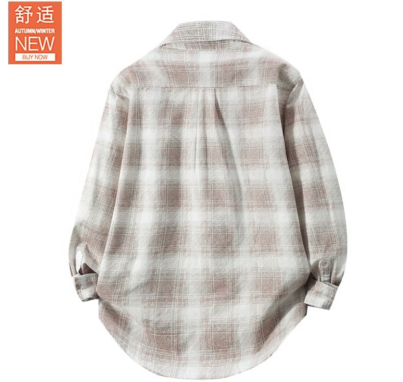 순면 일본식 워시 물 레트로 남성 루즈핏 섹션 셔츠 봄 여름 트렌드 프린트 품질 주머니 긴팔 셔츠 상세 이미지 5