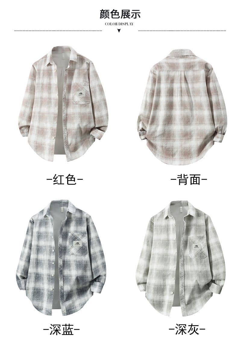 순면 일본식 워시 물 레트로 남성 루즈핏 섹션 셔츠 봄 여름 트렌드 프린트 품질 주머니 긴팔 셔츠 상세 이미지 9