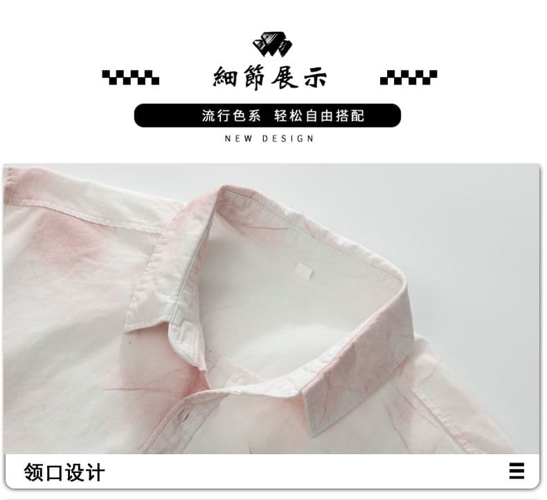 높은 품질 순면 워시 물 레트로 남자 루즈핏 섹션 셔츠 봄 가을 트렌드 프린트 품질 주머니 긴팔 셔츠 상세 이미지 12