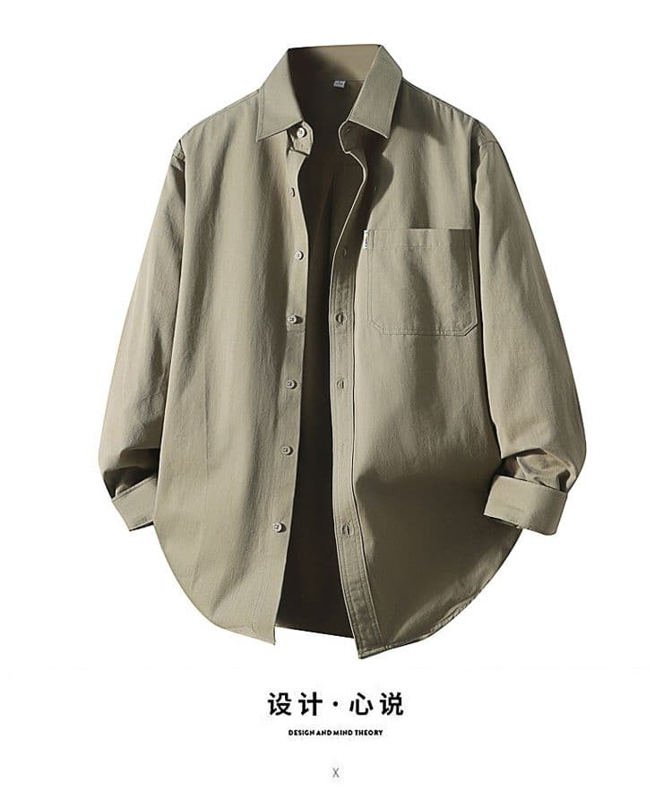 새로운 높은 품질 순면 단색 긴팔 가을 루즈핏 섹션 캐주얼 다용도 고급 센스 주머니 셔츠 재킷 상세 이미지 1