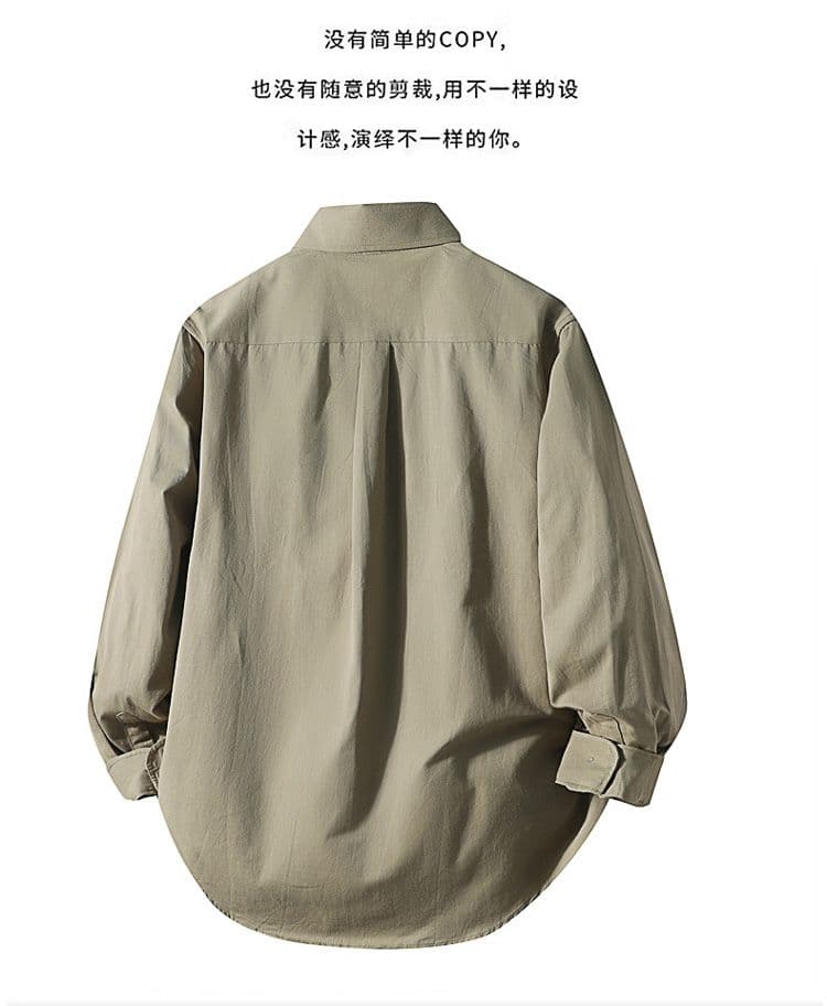 새로운 높은 품질 순면 단색 긴팔 가을 루즈핏 섹션 캐주얼 다용도 고급 센스 주머니 셔츠 재킷 상세 이미지 2