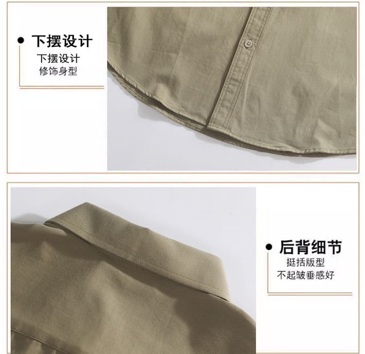 새로운 높은 품질 순면 단색 긴팔 가을 루즈핏 섹션 캐주얼 다용도 고급 센스 주머니 셔츠 재킷 상세 이미지 5